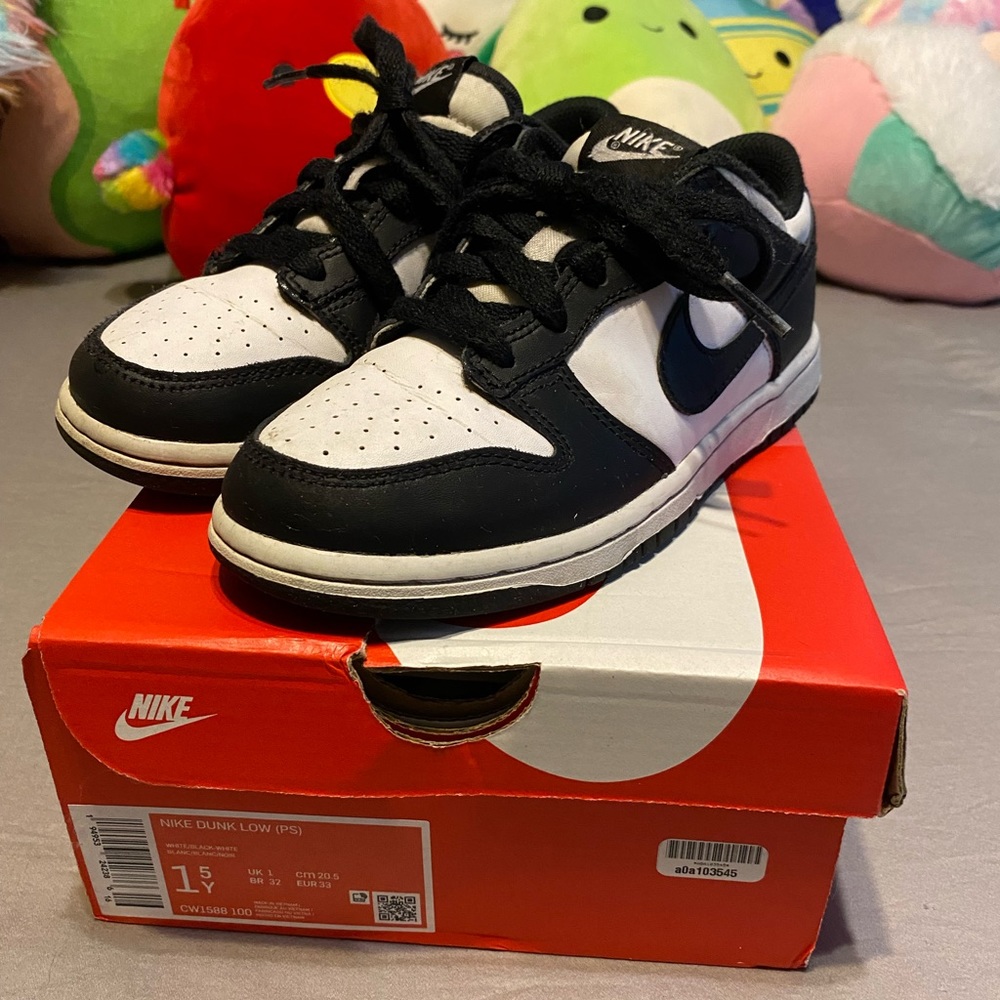 Size 1.5 Youth- Nike Dunk Low Black White Panda - Heavily Used